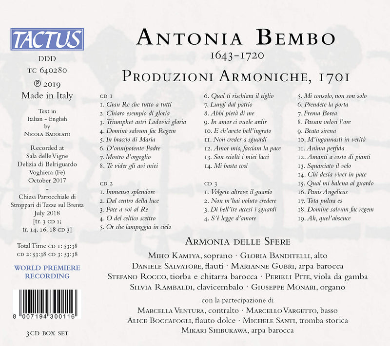 Bembo: Produzioni Armoniche, 1701 / Armonia Delle Sfere