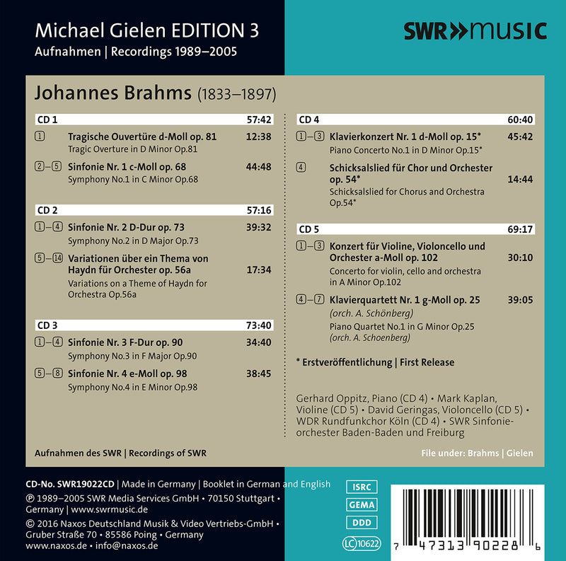 Michael Gielen Edition, Vol. 3 (1989-2005): Brahms - Symphonies and Concertos