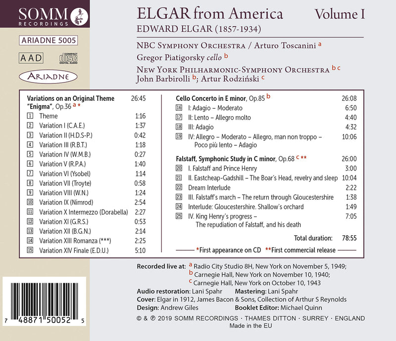 Elgar from America, Vol. 1 / New York Philharmonic Symphony, NBC Symphony