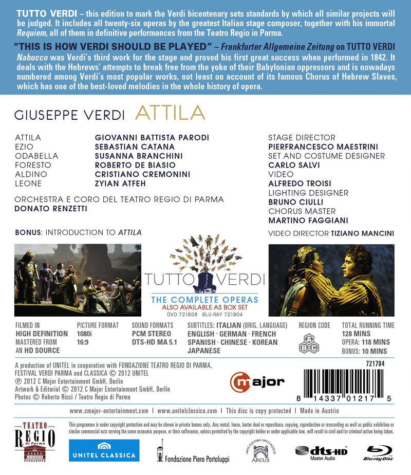 Verdi: Attila / Catana, Cremonini, Branchini, Battistoni, Teatro Regio Di Parma [blu-ray]