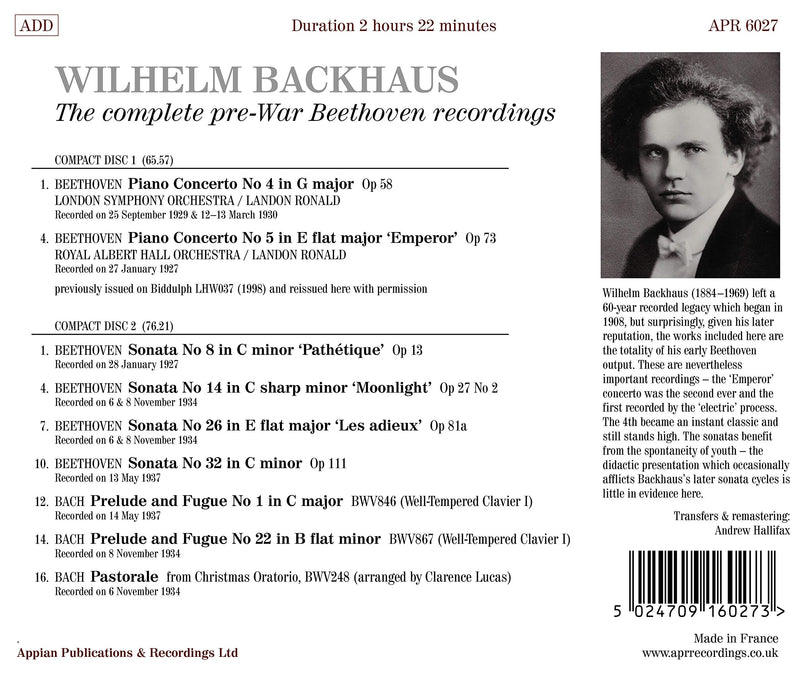 Wilhelm Backhaus: The Complete Pre-War Beethoven Recordings