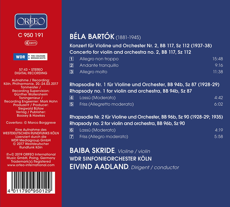 Bartok: Violin Concerto No. 2 / Skride, Aadland, West German Radio Symphony