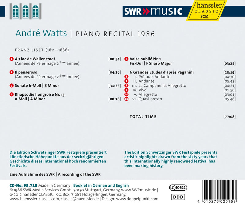 Piano Recital 1986 - Franz Liszt / André Watts