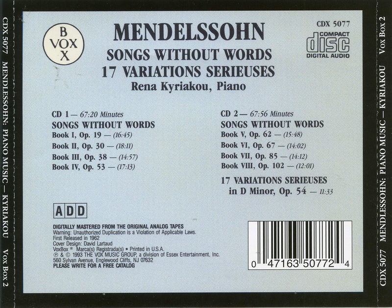 Mendelssohn: Songs Without Words / Rena Kyriakou