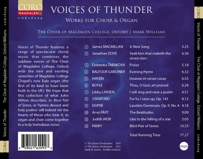 Voices of Thunder - Music for Choir & Organ / Williams, The Choir of Magdalen College at Oxford