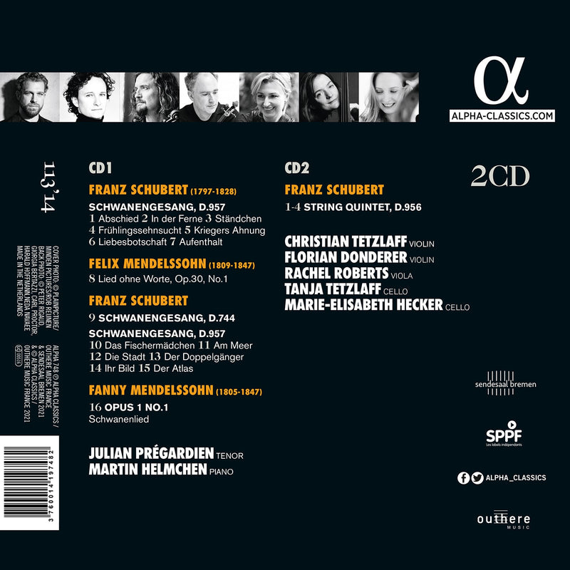 Schubert: Schwanengesang & String Quintet / Hecker, Tetzlaff, Roberts, Helmchen, Prégardien, Tetzlaff, Donderer