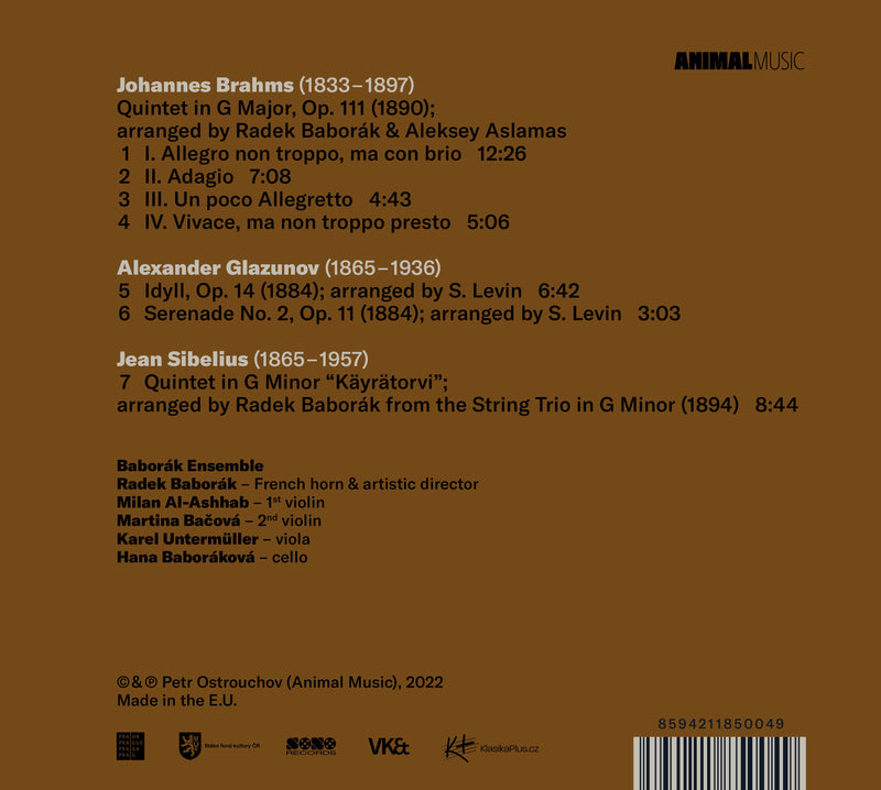 Brahms, Glazunov & Sibelius: Horn Quintets / Baborák Ensemble