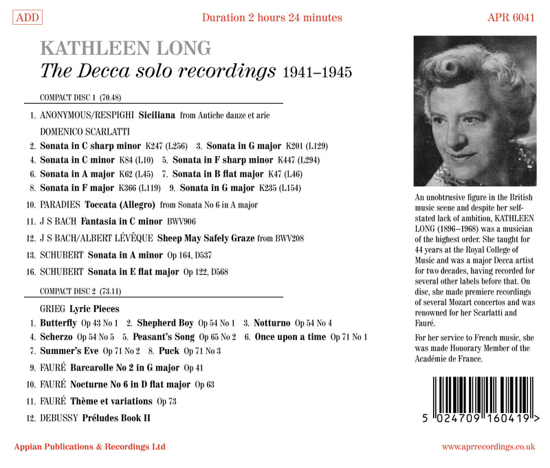 The Decca Solo Recordings, 1941-1945 / Kathleen Long