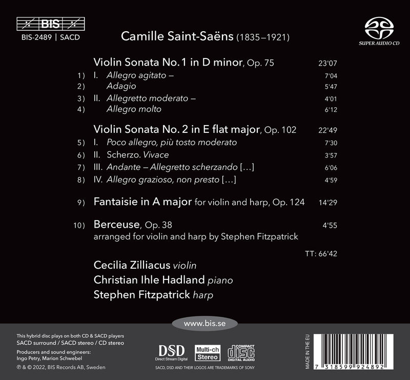 Saint-Saëns: Sonatas for Violin & Piano / Zilliacus, Hadland