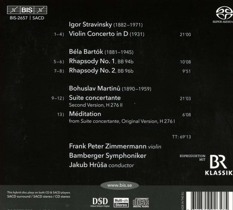 Stravinsky, Bartók & Martinů: Works for Violin & Orchestra / Zimmermann, Hruša, Bamberg Symphony