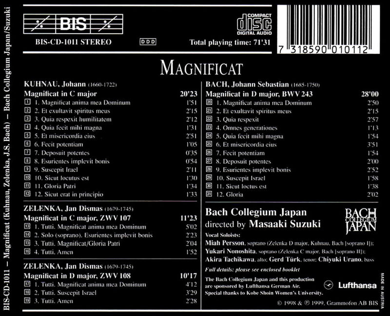 Bach, Kuhnau, Zelenka: Magnificats / Suzuki, Persson, Bach Collegium Japan