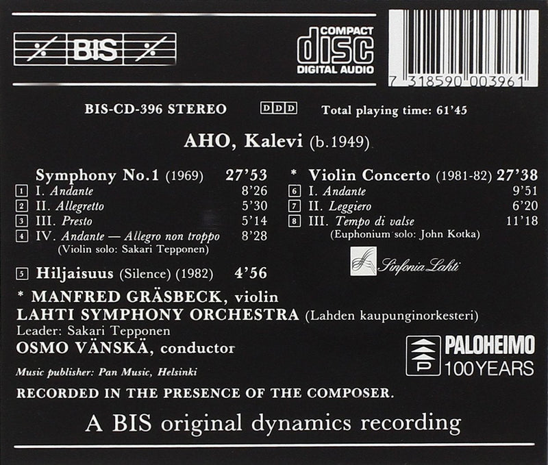 Aho: Symphony No 1; Hiljaisus: Violin Concerto / Gräsbeck, Vänskä, Lahti Symphony