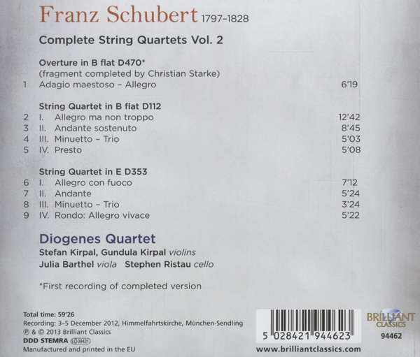 Schubert: Complete String Quartets, Vol. 2 / Diogenes Quartet