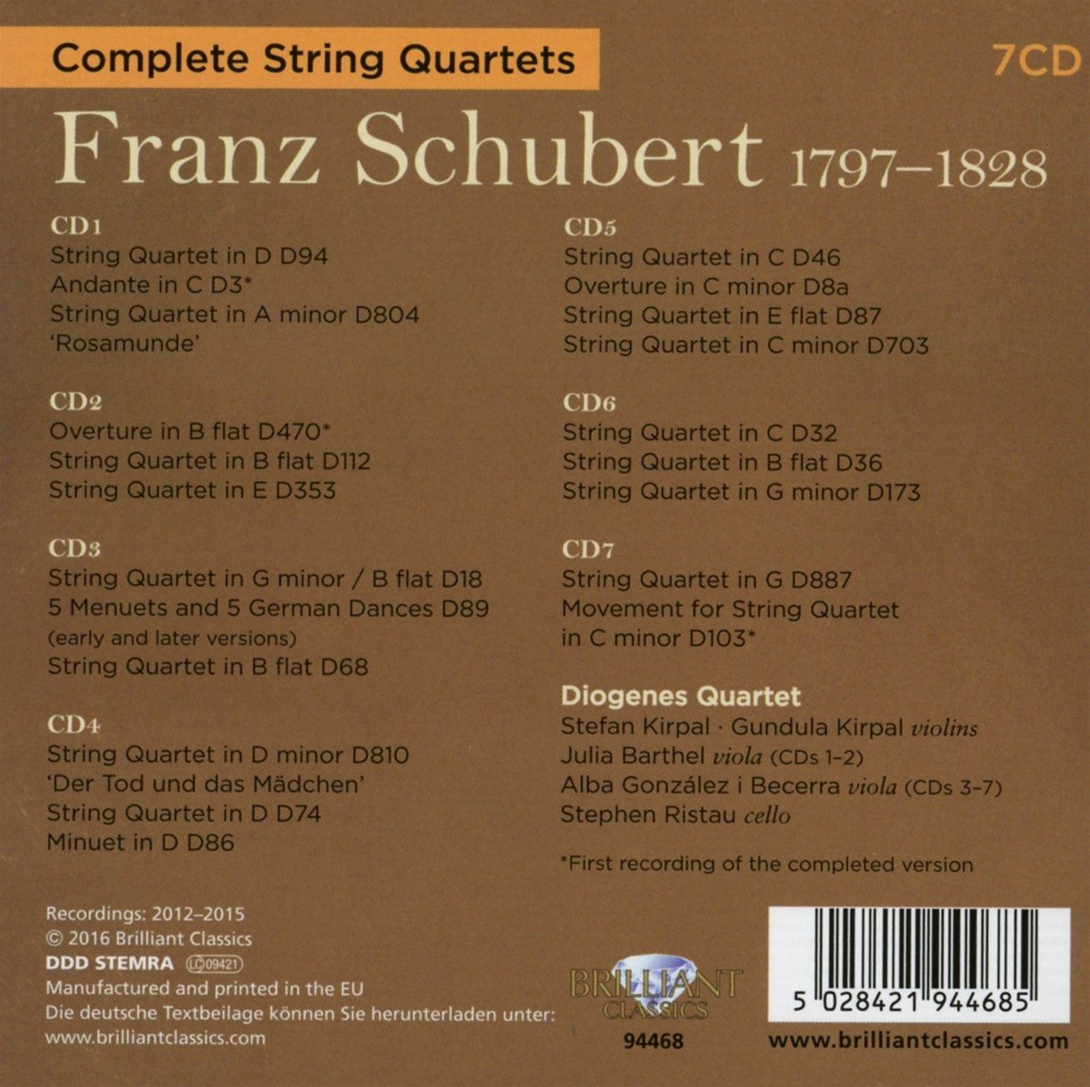 Schubert: Complete String Quartets - Brilliant Classics: BRI94468