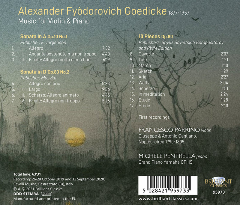 Goedicke: Music for Violin & Piano / Parrino, Pentrella