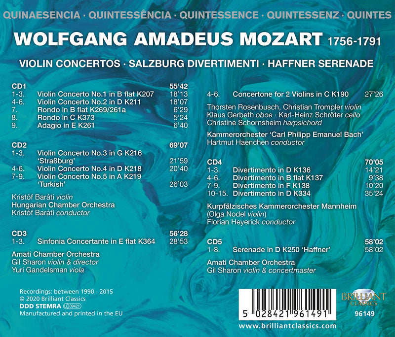Mozart: Violin Concertos, Divertimenti & "Haffner" Serenade