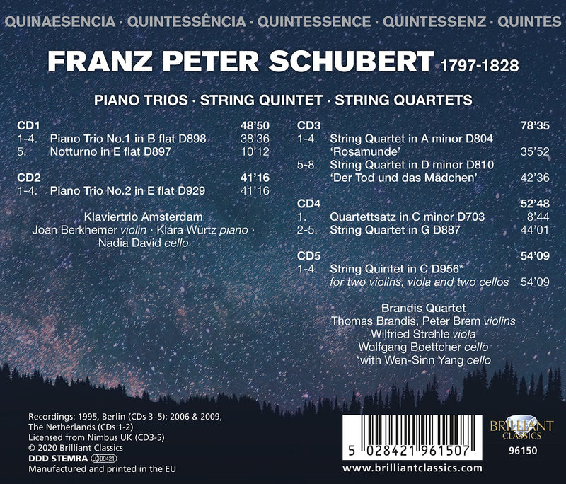 Schubert: Chamber Works / Brandis Quartet, Klavertrio Amsterdam