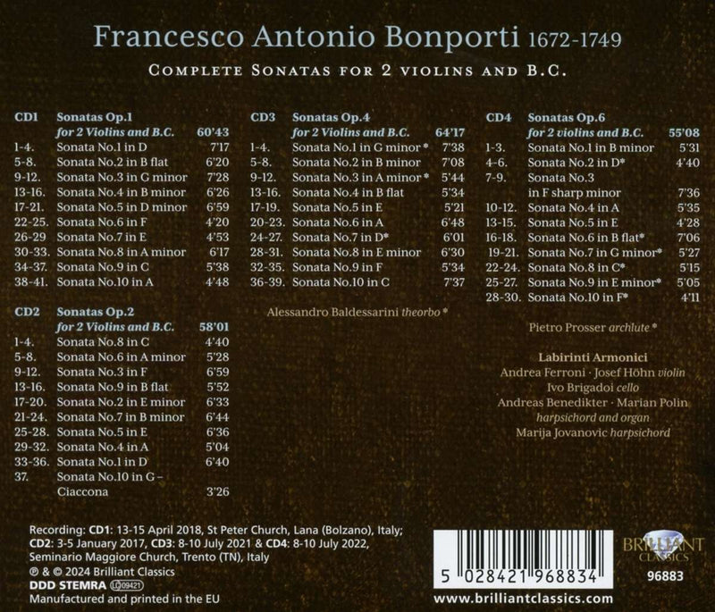 Bonporti: Complete Sonatas for 2 Violins & B.C. / Labirinti Armonici
