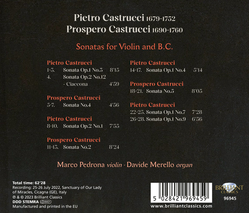 Pietro & Prospero Castrucci: Sonatas for Violin & B.C. / Pedrona, Merello