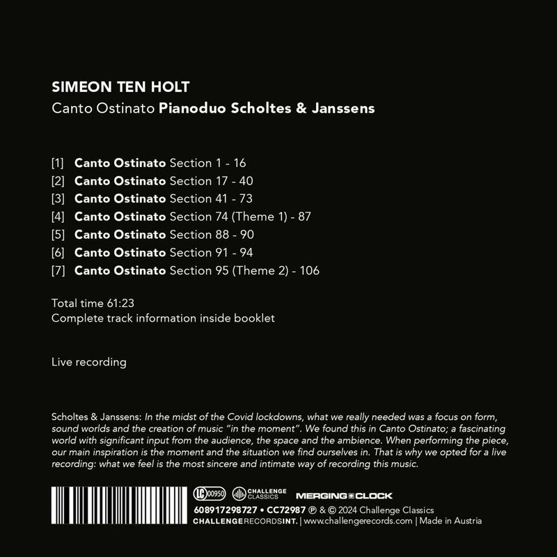 Holt: Canto Ostinato / Scholtes & Janssens Piano Duo