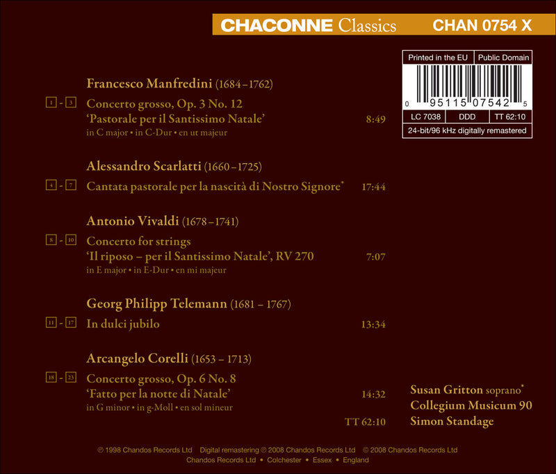 Christmas Concertos & Cantatas / Standage, Collegium Musicum 90