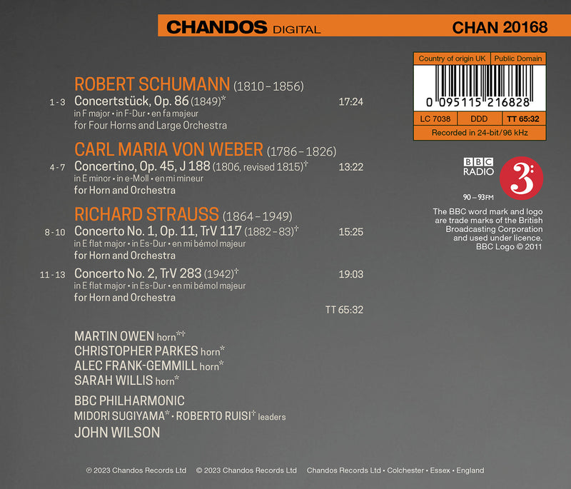 Strauss, Schumann & Weber: Works for Horn / Owen, Wilson, BBC Philharmonic