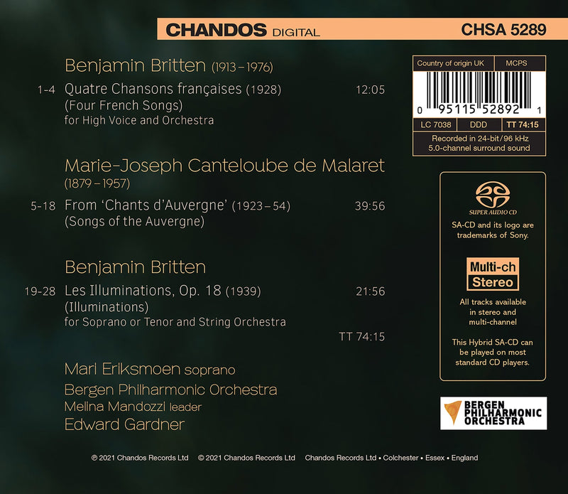 Britten, Canteloube: Vocal Works / Eriksmoen, Gardner, Bergen Philharmonic