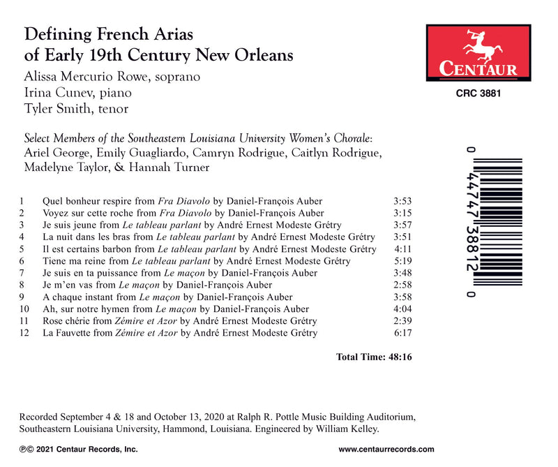 Auber and Grétry: Arias of 19th Century New Orleans / Rowe