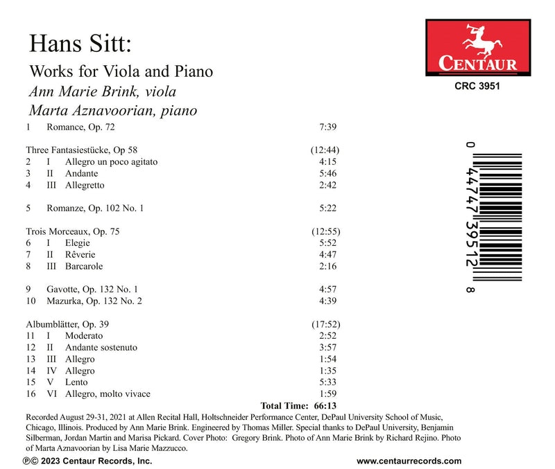 Sitt: Works for Viola & Piano / Brink, Aznavoorian