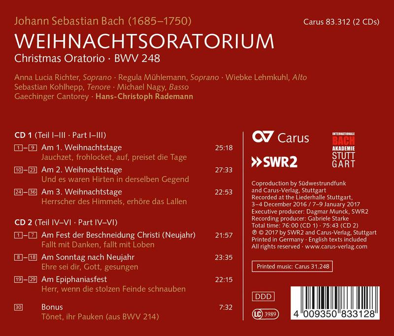 Bach: Christmas Oratorio / Rademann, Gaechinger Cantorey