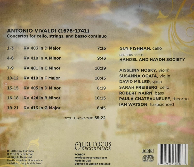 Vivaldi: 7 Cello Concertos / Fishman, Handel & Haydn Society Members