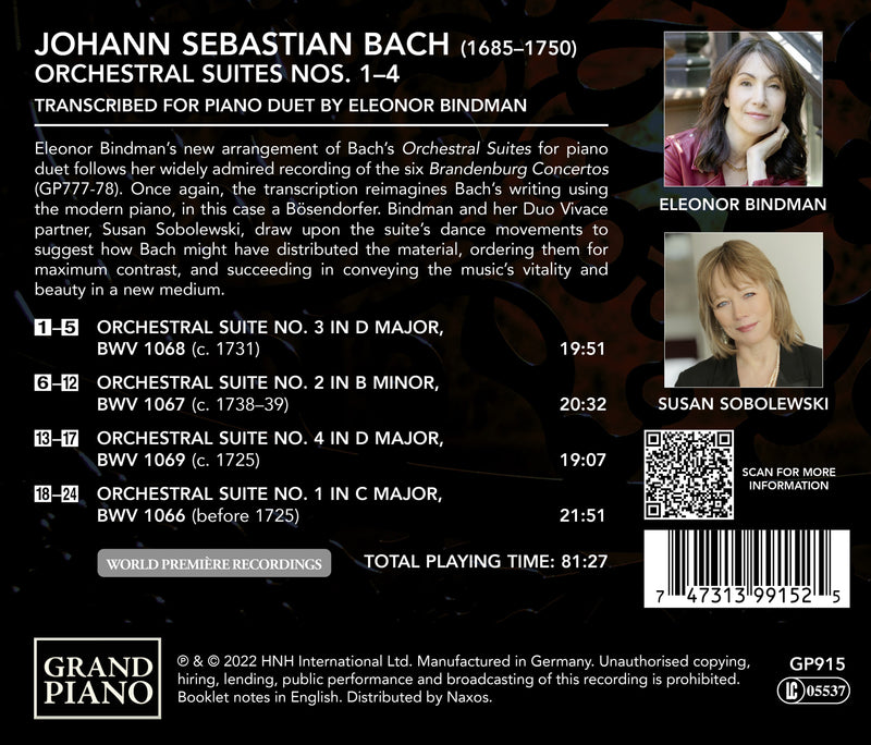 Bach: Orchestral Suites - Transcribed for Piano Duet by Eleonor Bindman