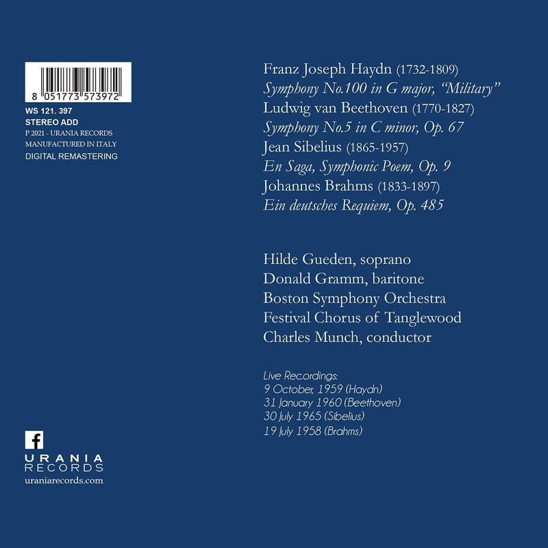 Haydn, Beethoven, Brahms, Sibelius: Charles Munch in Concert / Munch, Boston Symphony Orchestra