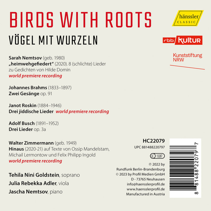 Brahms, Busch, Nemtsov, Roskin & Zimmermann: Birds with Roots - Songs for Voice, Viola & Piano