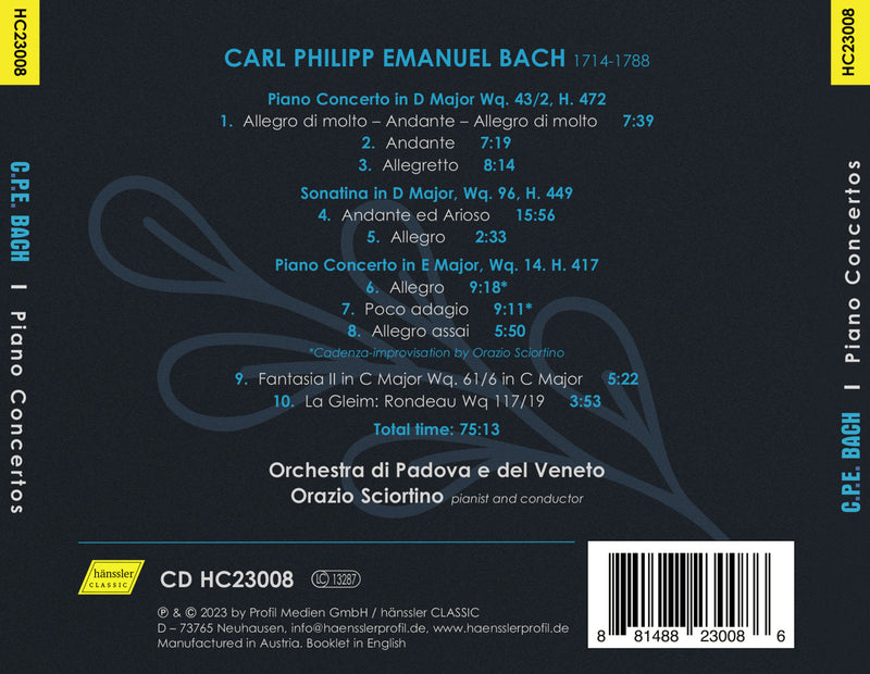 C.P.E. Bach: Piano Concertos / Sciortino, Orchestra of Padua & Venice