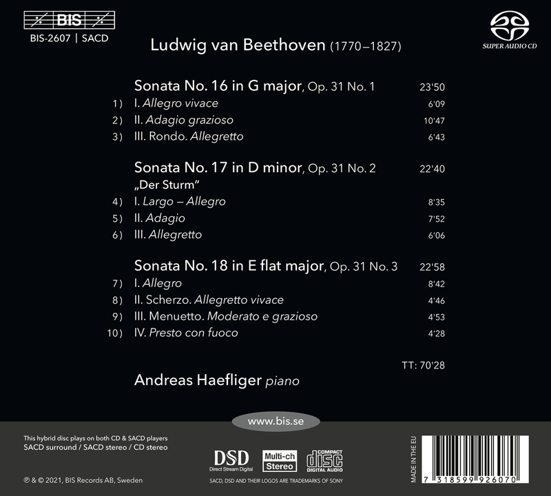 Beethoven: Piano Sonatas, Op. 31 / Haefliger