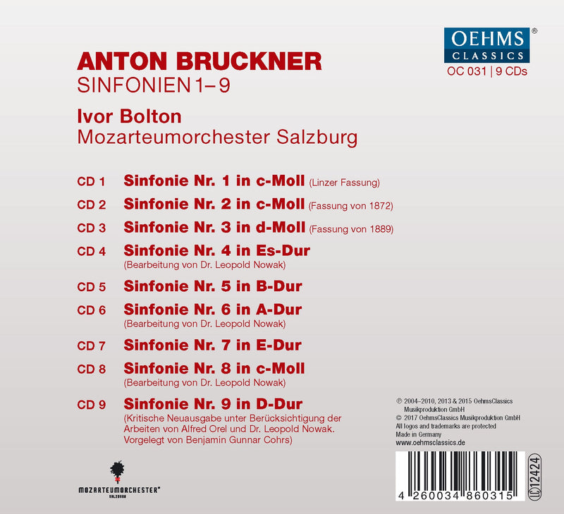 Bruckner: Symphonies Nos. 1-9 / Bolton, Salzburg Mozarteum Orchestra