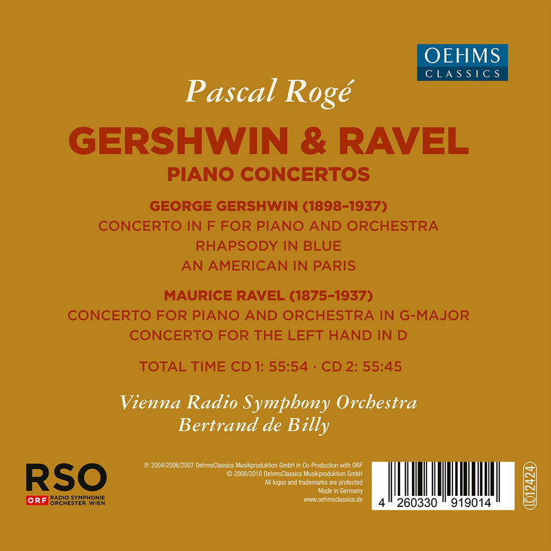 Gershwin & Ravel: Piano Concertos / Rogé, de Billy, VRSO