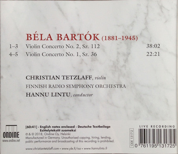 Bartok: Violin Concertos 1 & 2 / Tetzlaff, Lintu, Finnish Radio Symphony