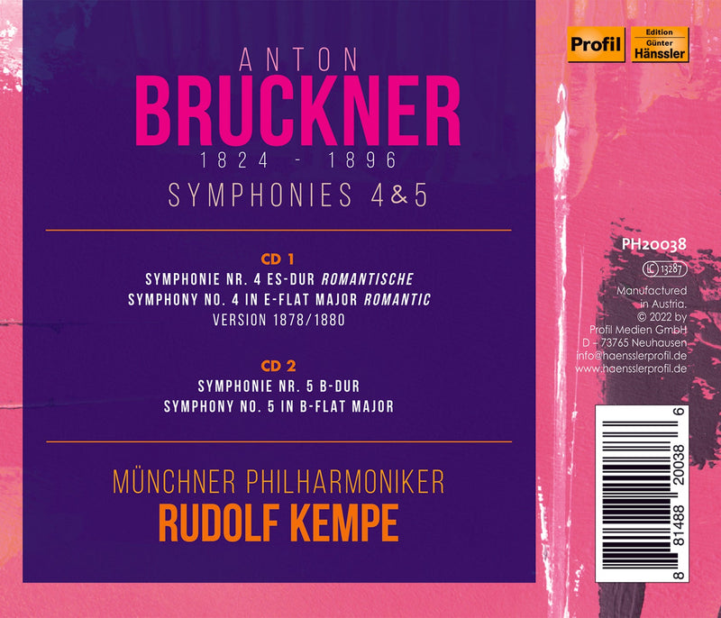 Bruckner: Symphonies 4 & 5 / Kempe, Munich Philharmonic