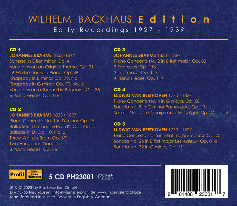 Wilhelm Backhaus Edition - Early Recordings 1927-1939