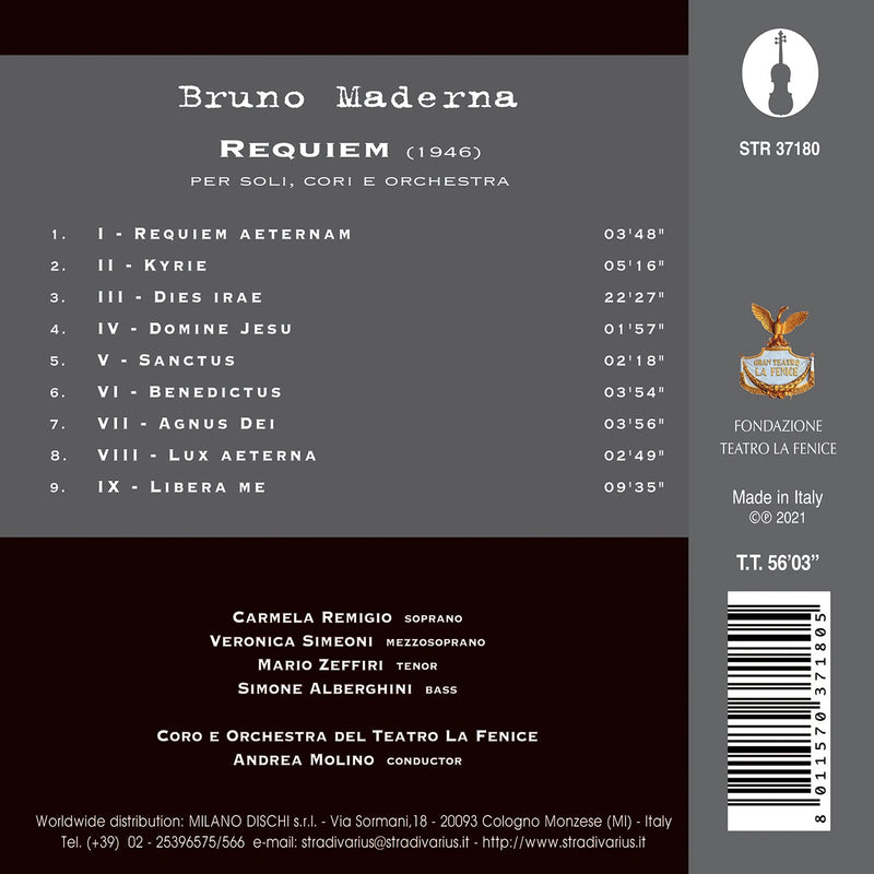 Maderna: Requiem / Molino, Teatro la Fenice Orchestra