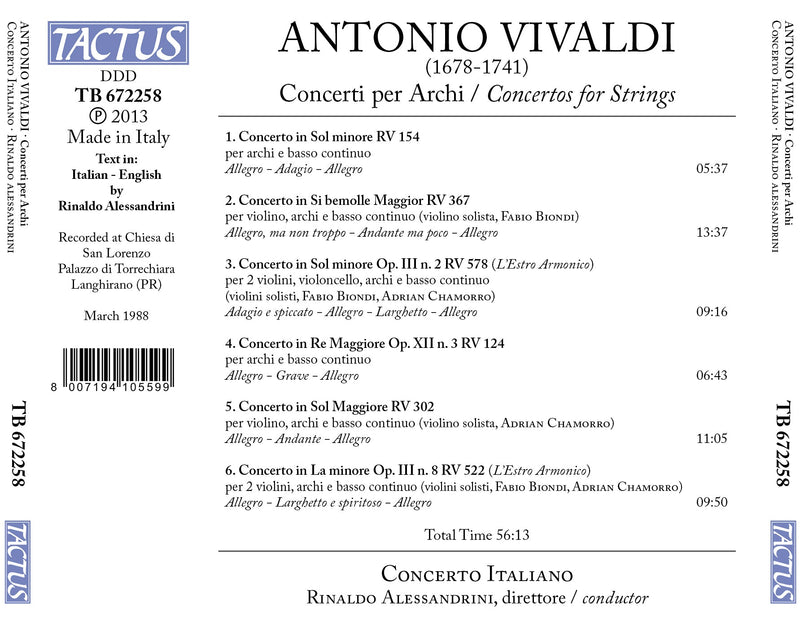 Vivaldi: Concertos For Strings / Alessandrini, Concerto Italiano