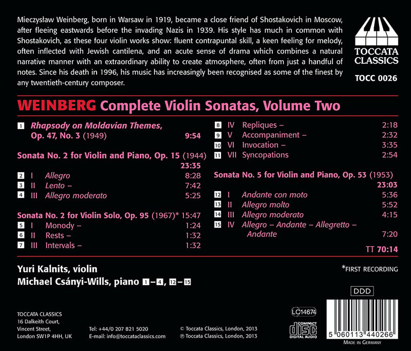 Weinberg: Complete Violin Sonatas Vol 2 / Kalnits, Csanyi-Wills