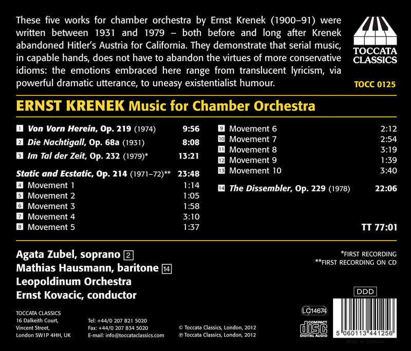 Krenek: Music For Chamber Orchestra / Kovacic, Leopoldinum Orchestra