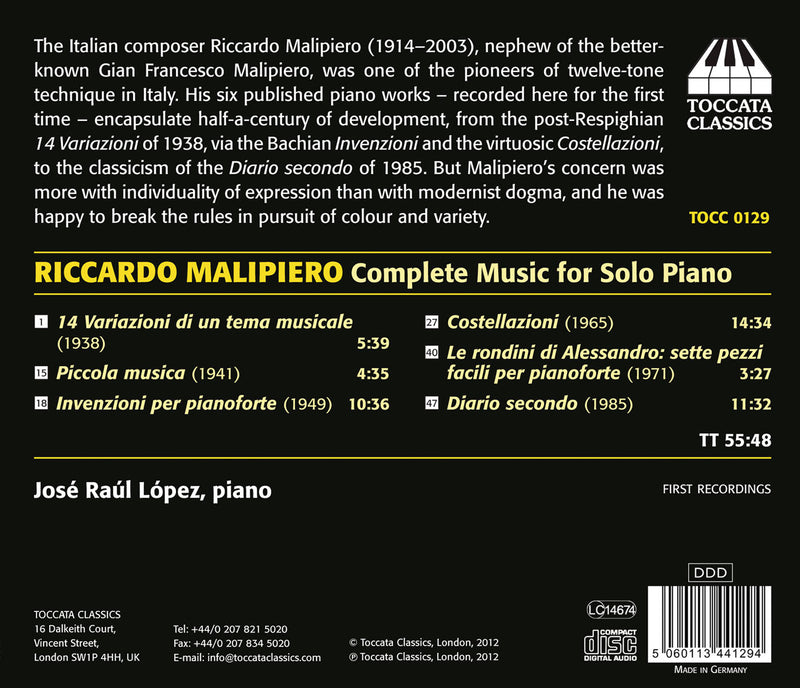 Malipiero: Complete Music For Solo Piano / Lopez