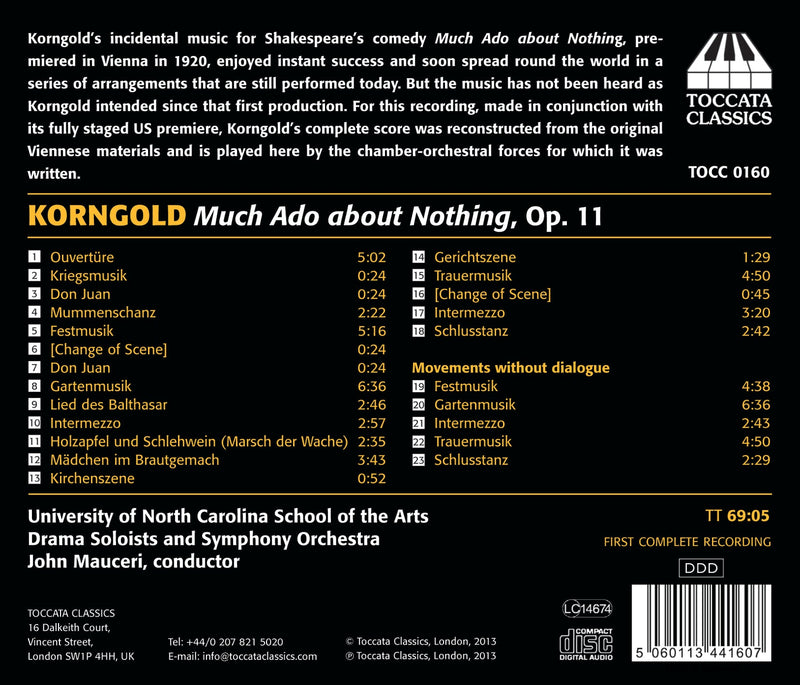 Korngold: Much Ado About Nothing / Mauceri, UNC School of the Arts Symphony