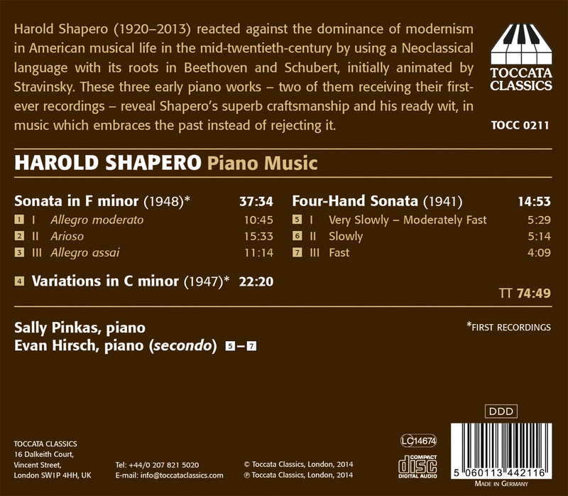 Shapero: Piano Music / Sally Pinkas