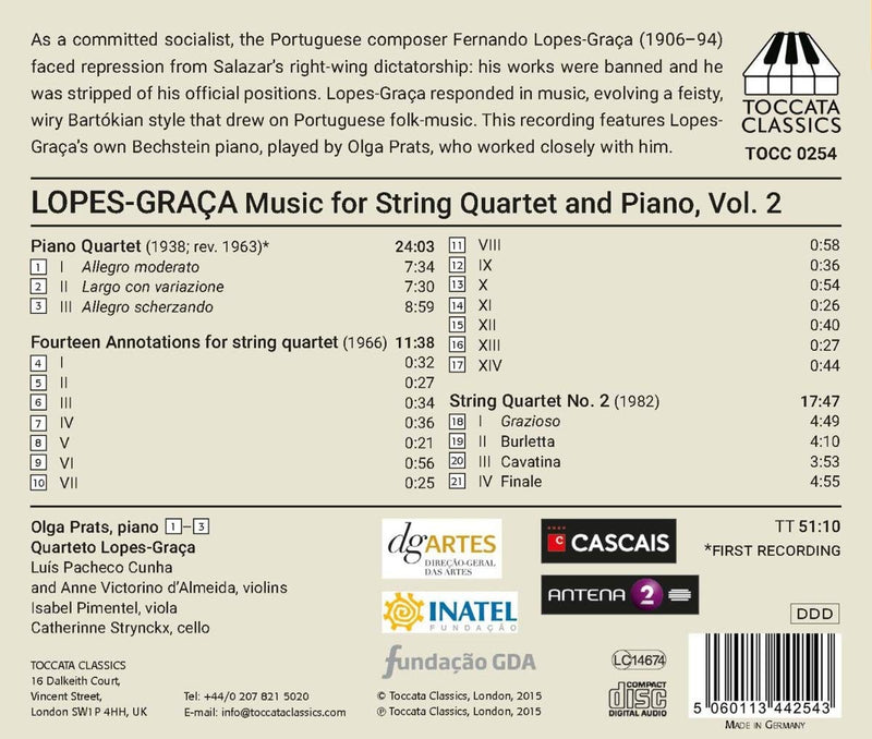 Lopes-Graça: Complete Music For String Quartet & Piano, Vol. 2
