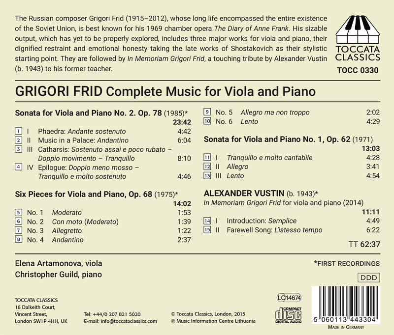 Frid: Complete Music for Viola and Piano / Artamonova, Guild
